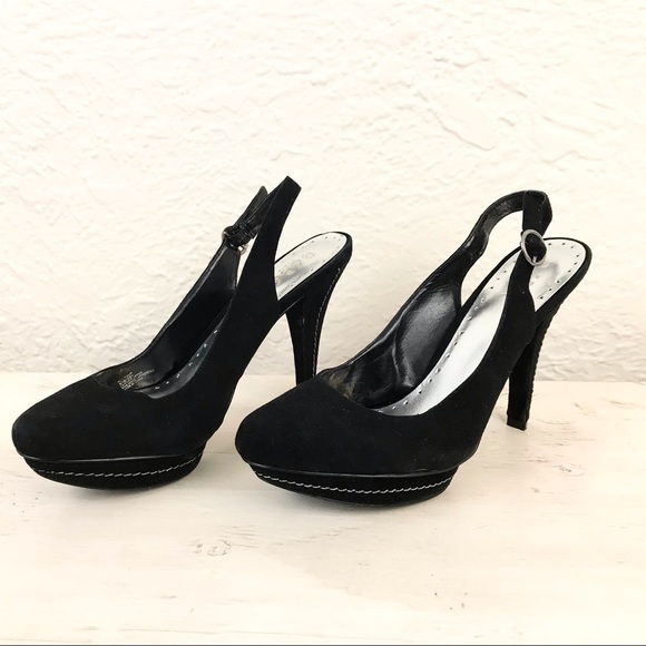 BCBG Paris Platform Heels Black Suede Slingback 8.5 - Picture 5 of 7